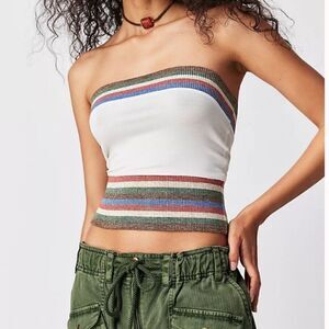 NWOT Free People Rainbow Tube Top Cropped Strapless XS Retro Striped Artsy